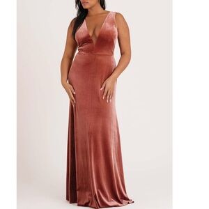 Jenny Yoo Logan Stretch Velvet Column Dress S English Rose